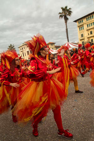 VIAREGGIO, ITALY. 23 FEBRUARY 2020. Traditional carnival procession in Viareggio, Italy.のeditorial素材