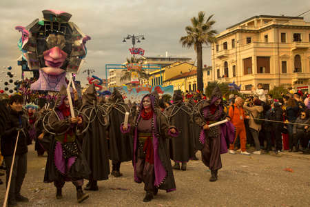 VIAREGGIO, ITALY. 23 FEBRUARY 2020. Traditional carnival procession in Viareggio, Italy.のeditorial素材