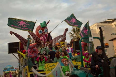 VIAREGGIO, ITALY. 23 FEBRUARY 2020. Traditional carnival procession in Viareggio, Italy.のeditorial素材
