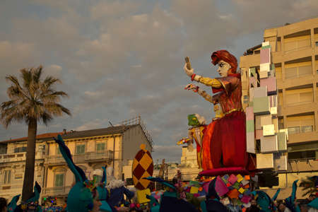 VIAREGGIO, ITALY. 23 FEBRUARY 2020. Traditional carnival procession in Viareggio, Italy.のeditorial素材