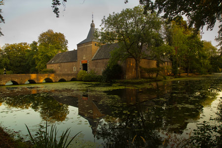ARCEN, THE NETHERLANDS, 19 SEPTEMBER 2020. View of the castle and pond in Arcen, the Netherlands.のeditorial素材
