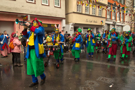 STUTTGART, GERMANY, 19 JANUARY 2020. Traditional masked carnival procession in Stuttgart, Germany.のeditorial素材