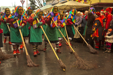 STUTTGART, GERMANY, 19 JANUARY 2020. Traditional masked carnival procession in Stuttgart, Germany.のeditorial素材