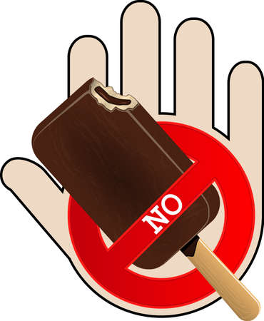 No Ice Cream icon with hand. No food or fastfood. Vector illustrationのイラスト素材
