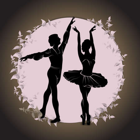 Ballet, dancing silhouette on vintage background. Silhouette of feet of dancing people vector illustration.のイラスト素材