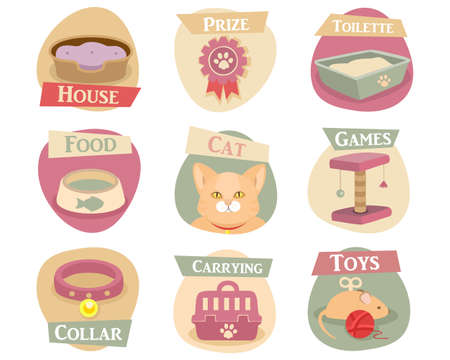 Cat life flat iconsのイラスト素材