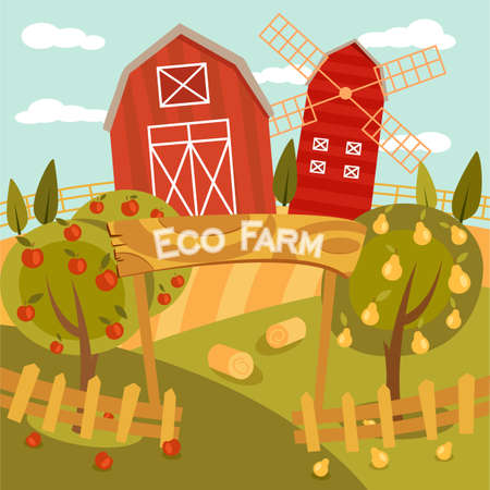 Eco Farm flat illustrationのイラスト素材