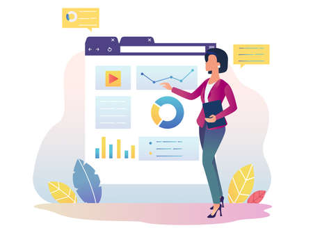 Financial analytics. Girl with Interactive Displayのイラスト素材