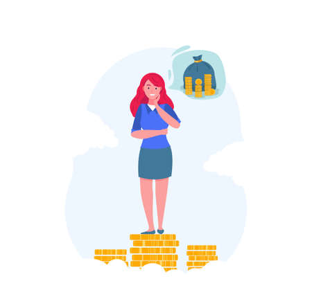 Business woman stands on coins.のイラスト素材