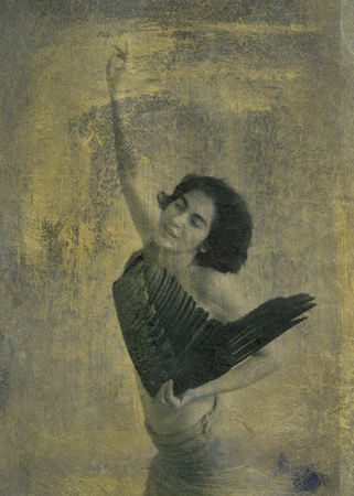Everything Frees Me. Woman holding a wing. Mixed medium photograph. Pigment ink on acrylic prepped...