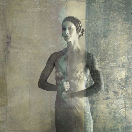 Woman with core strength mudra. Photo based illustration. の写真素材