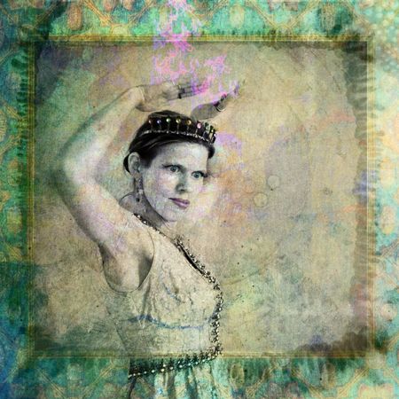 Woman wearing crown and gesturing. Photo based illustation. 