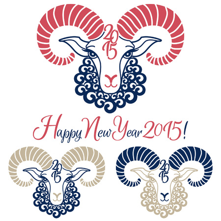 Year of the sheep 2015 vector illustrations set. New Year greetings. Chinese zodiac symbol.のイラスト素材
