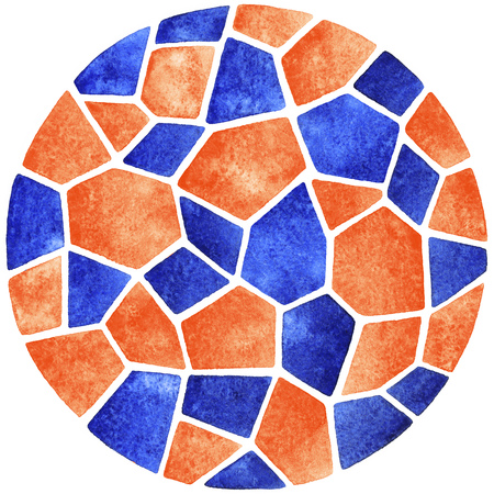 Abstract watercolor background. Round polygonal mosaic pattern. Ceramic tile or inlay stylization. Circle shape.の写真素材