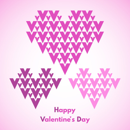 Happy Valentines Day vector greeting card. Abstract geometrical hearts with lettering. Conceptual, minimalist.のイラスト素材