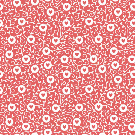 Hearts, circles and tendrils vector seamless pattern.のイラスト素材