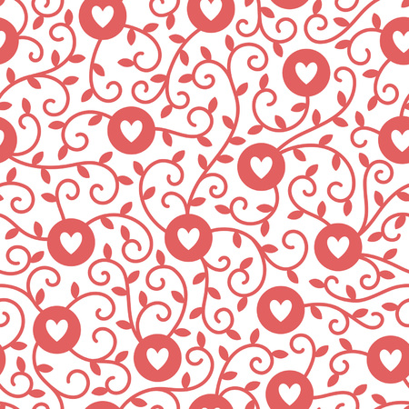 Hearts, circles and tendrils vector seamless pattern.のイラスト素材