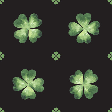 Vector seamless pattern made of watercolor clover leaves. St. Patrick Day background.のイラスト素材