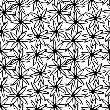 Floral seamless vector pattern. Pen and ink hand drawn flower. Black and white.のイラスト素材