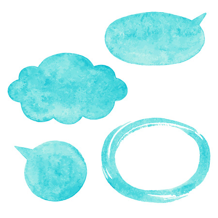 Blue watercolor vector text bubbles, cloud and oval brush stroke frame with rough, artistic edgesのイラスト素材