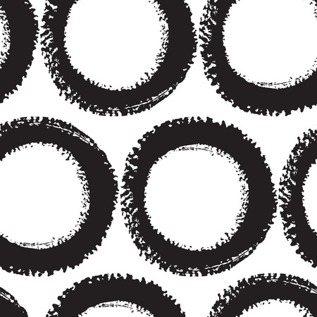 Black and white brush drawn circles seamless vector patternのイラスト素材