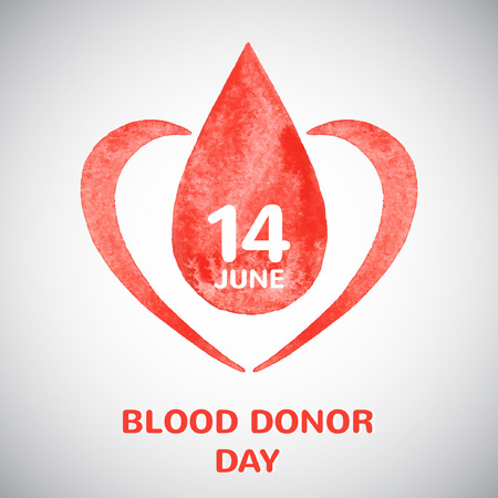 Blood donor day concept illustration. Watercolor vector drop with date and stylized heart.のイラスト素材