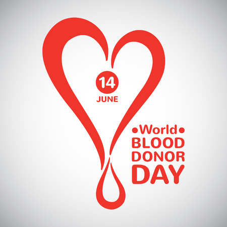 World blood donor day illustration. Stylized heart with drop date and typographic composition. Blood donation symbol.のイラスト素材