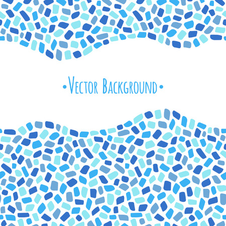 Abstract geometrical background. Mosaic or inlay borders with wavy edges seamless in horizontal direction. Shades of blue. Frame made of tiny polygonal pieces. Ceramic tile stylization.のイラスト素材