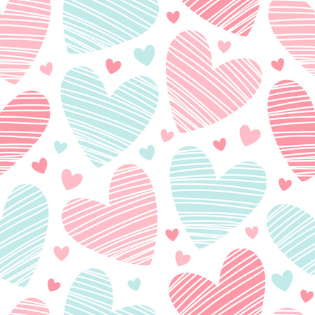 Hearts texture. Valentines day background. Seamless pattern made of ornamental hearts of various size. Hearts with hatching.のイラスト素材