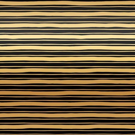 Golden stripes seamless vector pattern. Abstract striped background. Glittering gold streaks of different width texture. Black bars on golden gradient background.のイラスト素材