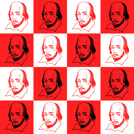 Shakespeare portrait seamless vector pattern. Literary, theatre background. Shakespeare portrait illustration with geometrical chessboard abstract background.のイラスト素材
