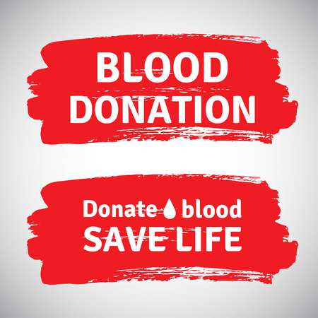 Blood donation illustration. brush stroke with letters and stylized blood drop. Donate blood typographic composition. Motivation words.のイラスト素材