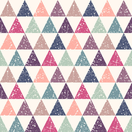 Colorful retro triangles with white splash or blobs texture seamless pattern.のイラスト素材