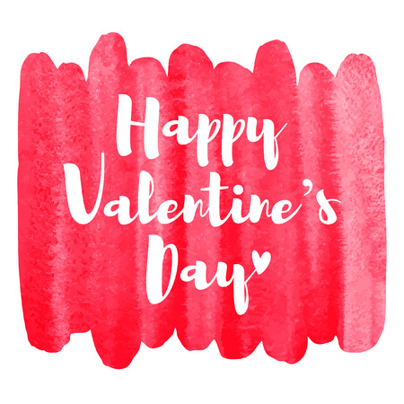 Happy Valentines day greeting card. Watercolor brush stroke silhouette background. Card or banner template. Lettering, calligraphy inscription with simple heart.のイラスト素材