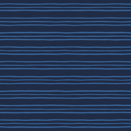 Pinstripes seamless vector pattern. Thin hand drawn uneven endless stripes, streaks vector background. Striped abstract marine, sea template. Free hand drawn bars texture. Dark blue, navy color.のイラスト素材