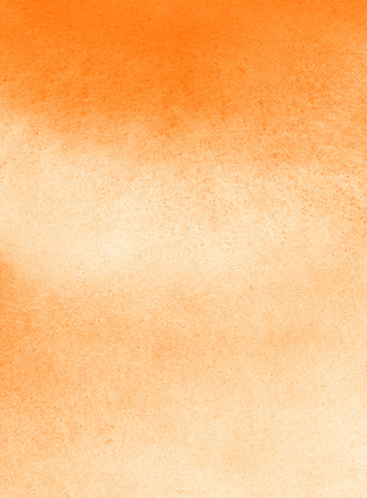 Orange watercolor background with stains. Painted watercolour texture. Bright, festive template for cards, banners, posters.の写真素材