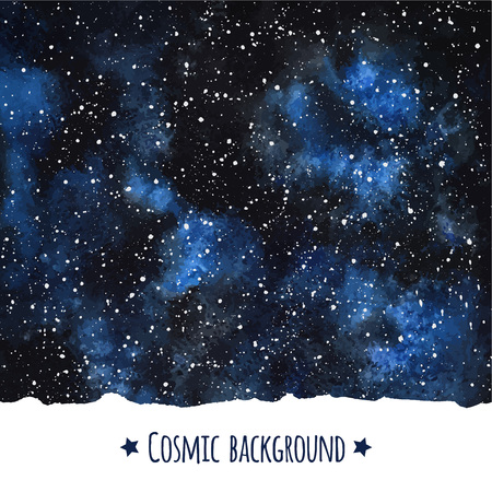 Cosmic watercolor vector background with uneven edge. Galaxy or night sky with stars border.のイラスト素材
