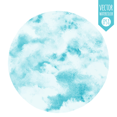 Sky vector watercolor round background. Heaven with clouds. Circle shape. Shades of blue. Painted abstract aquarelle backdrop.のイラスト素材