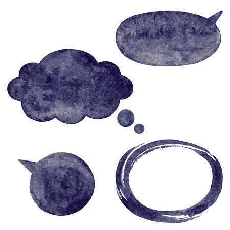 Dark watercolor vector speech bubbles, cloud and oval brush stroke frame with rough, artistic edges.のイラスト素材