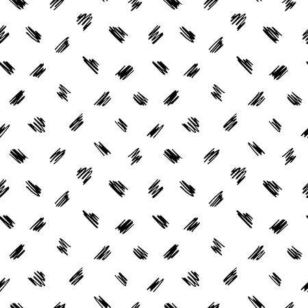 Free hand drawn diagonal scrawl, scratch, scribble seamless vector pattern. Cute uneven zigzag brush strokes black and white texture. Doodle style spots, specks, flecks abstract monochrome background.のイラスト素材