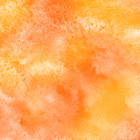 Autumn, fall, halloween, thanksgiving watercolor square background. Orange and yellow watercolor stains texture. Painted aquarelle fire, flame template for card, text design.の写真素材