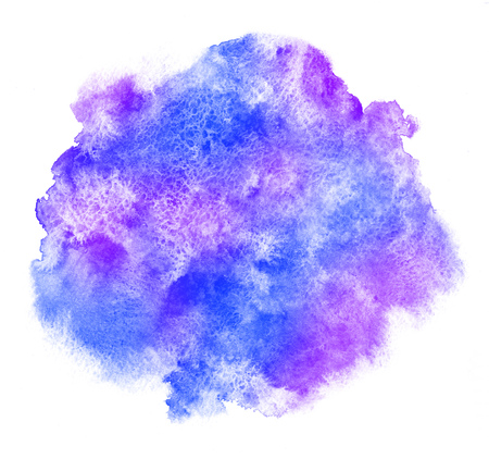 Violet and blue watercolor stains background. Watercolor texture with uneven artistic edge. Round, oval shape. Hand drawn abstract aquarelle fill. Winter template for cards, posters, banners.の写真素材