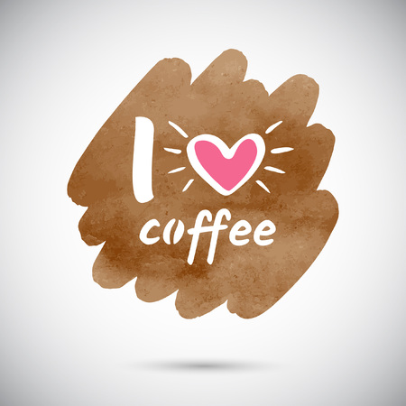 I love coffee vector illustration. Brush stroke shape brown watercolor background.のイラスト素材