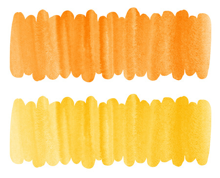 Set of watercolor banner backgrounds with rounded edges. Orange, ginger, yellow colors. Brush stroke long, elongated shape. Painted striped watercolor textures. Aquarelle templates for text design.の写真素材