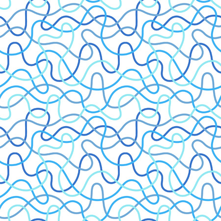 Chaotic crossing curves or winding, sinuous, wavy, twisting, distorted stripes. Endless curved, deformed, bent lines irregular tangled texture. Sea, water blue backgroundのイラスト素材