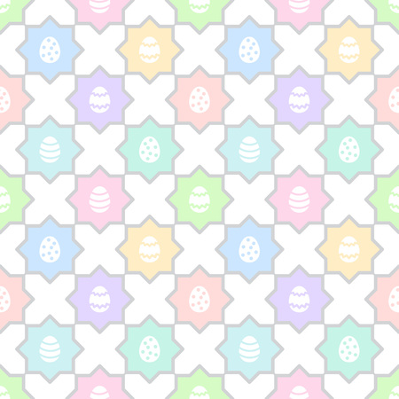 Easter, spring seamless repeat eggs pattern. Regular mosaic, tile multicolor texture, ornamental colorful background with polygon shapes. Soft, pastel colors.のイラスト素材