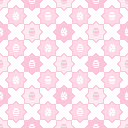 Easter, spring seamless repeat eggs pattern. Regular mosaic, tile texture, ornamental pink and white background with polygon shapes. Soft, pastel colors.のイラスト素材
