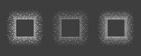 New Year, Christmas square winter snow frames. Set of abstract dotty backgrounds with empty space for text. Geometric shapes, border templates made of spots, uneven dots, tiny beads, blots, snowflakesのイラスト素材