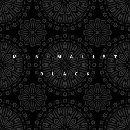 Minimalist, minimal black seamless repeat vector pattern. Radial mandala circle shape decoration,...