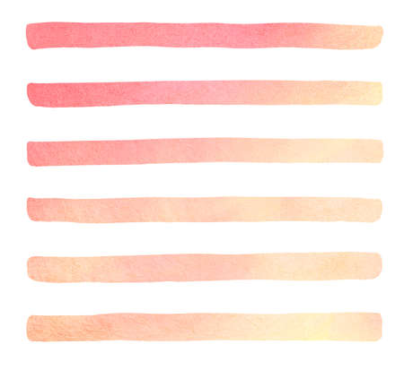 Gradient blush pink, yellow watercolor stripes, long brush strokes, smears set. Hand drawn uneven watercolour streaks, lines, bars, ribbons. Text frame, background. Painted graphic design elements.の写真素材